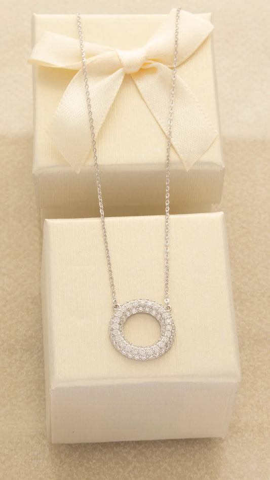 Gargantilla Círculo Pave 16 mm – 40 cm en Plata + Extensión