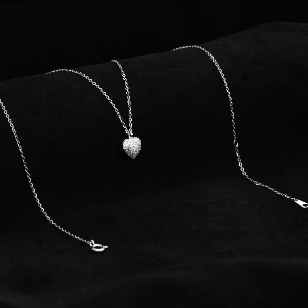 Gargantilla Corazón Pavé Crystal de 7 mm con Cadena de 40 cm + Extensión en Plata
