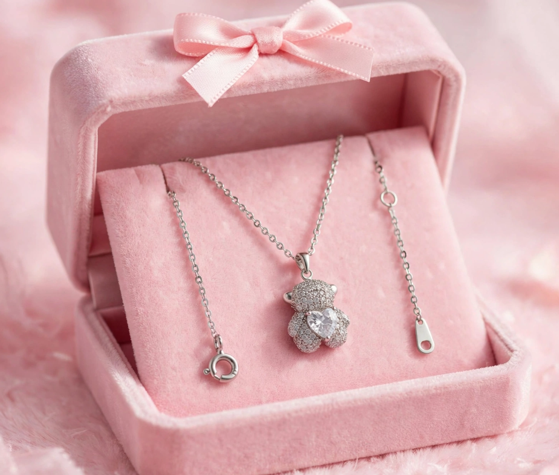 Gargantilla Crystal Teddy – 45 cm en Plata