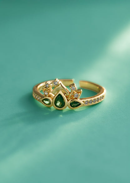 Anillo Green Bloom Ajustable Oro Laminado + Empaque