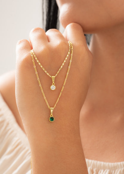 Dije Circonia Mini Redonda Pequeña Verde en Oro Laminado