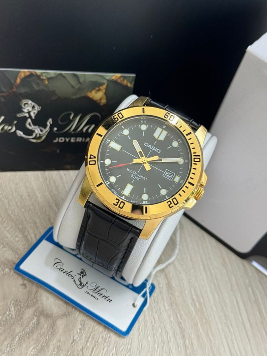 Reloj Casio Hombre Clásico Negro Dorado Ref. MTP-VD01GL-1EVUDF