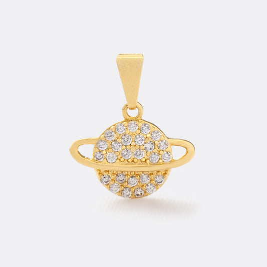 Dije Saturn con Circonias Cristal en Oro Laminado
