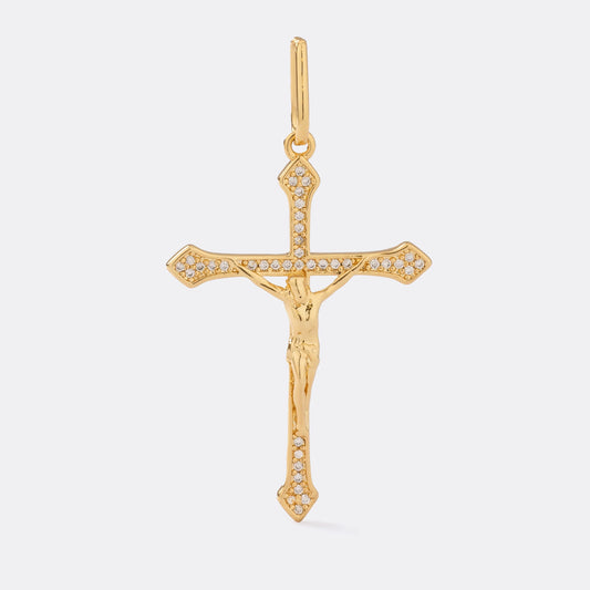 Dije Cruz Cristo con Circonias 4 cm en Oro Laminado