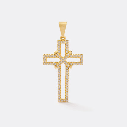 Dije Cruz Silueta con Circonias 3.5 cm en Oro Laminado