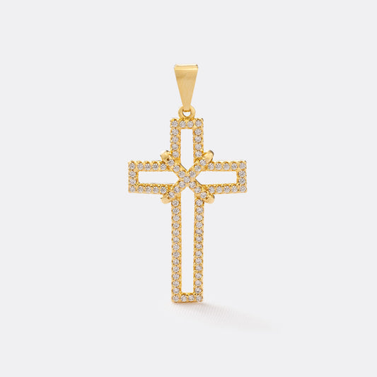 Dije Cruz Silueta con Circonias 3.5 cm en Oro Laminado