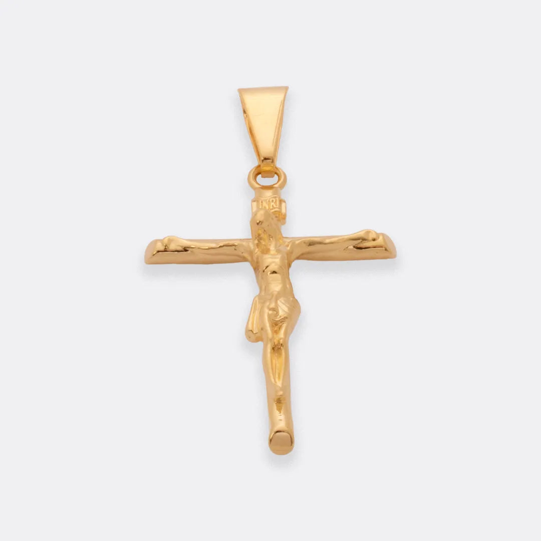Dije Cristo INRI Mediano en Oro Laminado