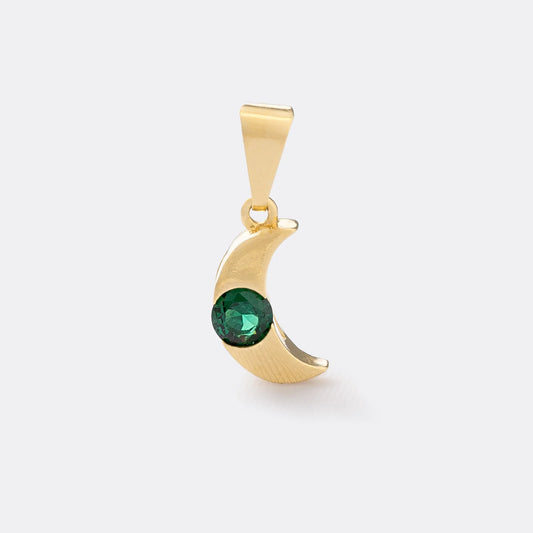 Dije Luna con Circonia Verde en Oro Laminado