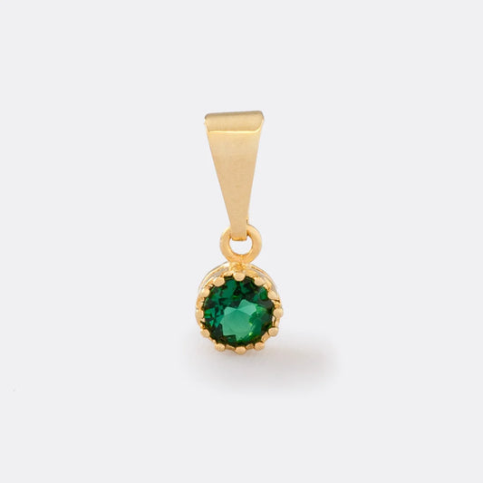 Dije Circonia Mini Redonda Pequeña Verde en Oro Laminado