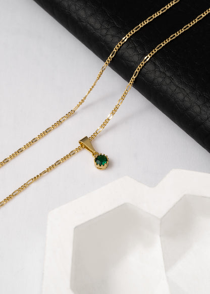 Dije Circonia Mini Redonda Pequeña Verde en Oro Laminado