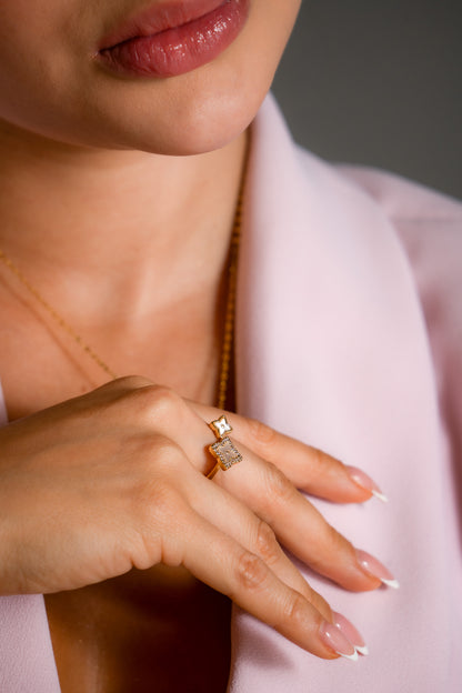 Anillo Double Lottus Ajustable Oro Laminado