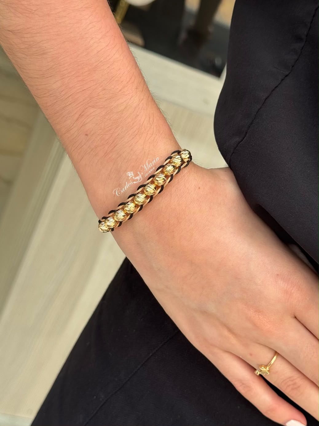 Pulsera Tejida 10 Balines #7 Diamantados en Oro 18K