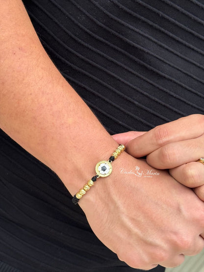 Pulsera Tejida con Herraje Balón de Fútbol Mundialista en Oro Laminado