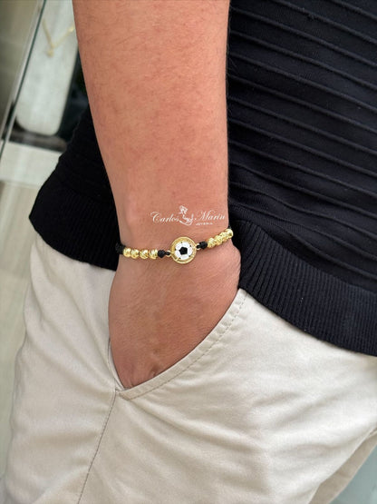 Pulsera Tejida con Herraje Balón de Fútbol Mundialista en Oro Laminado