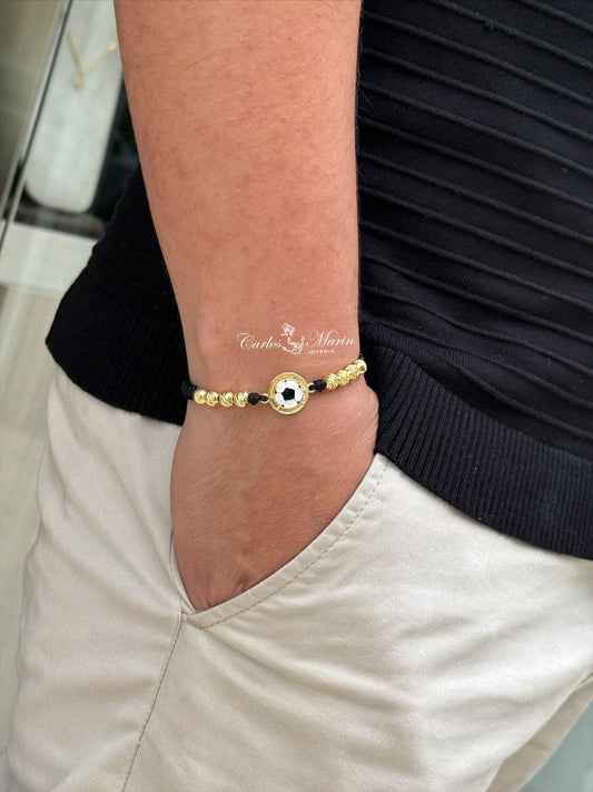 Pulsera Tejida con Herraje Balón de Fútbol Mundialista en Oro Laminado