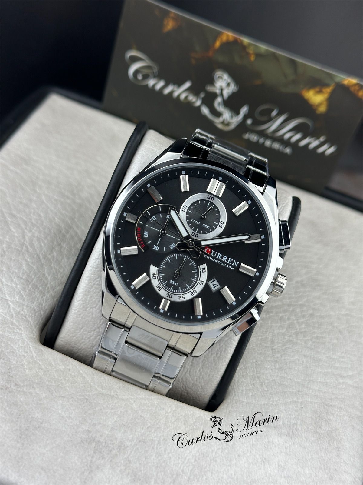 Reloj Curren 8427 Cronógrafo para Hombre – Plateado y Negro