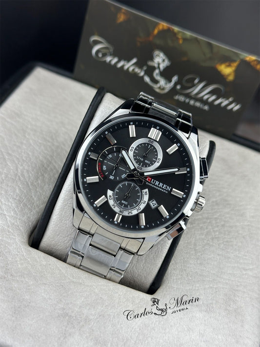Reloj Curren 8427 Cronógrafo para Hombre – Plateado y Negro