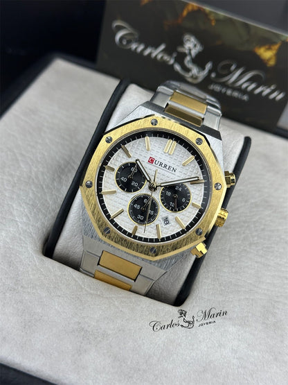 Reloj Curren 8440 para Hombre Blanco y Dorado