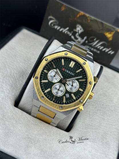 Reloj Curren 8440 para Hombre Verde y Dorado
