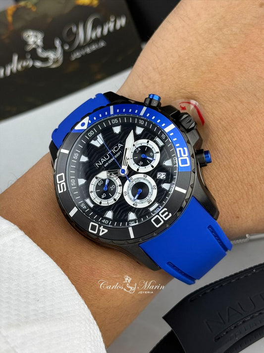 Reloj Náutica hombre cronografo azul doble pulso NAPNSS506