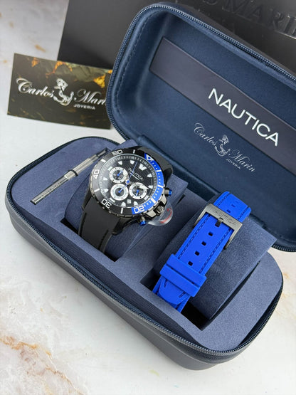 Reloj Náutica hombre cronografo azul doble pulso NAPNSS506