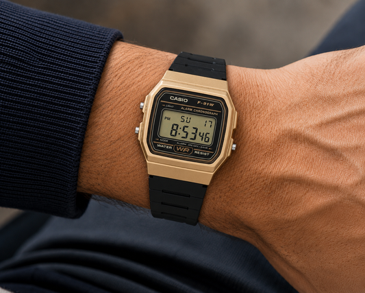 Reloj Casio Digital Dorado Negro Ref. F-91WM-9ADF