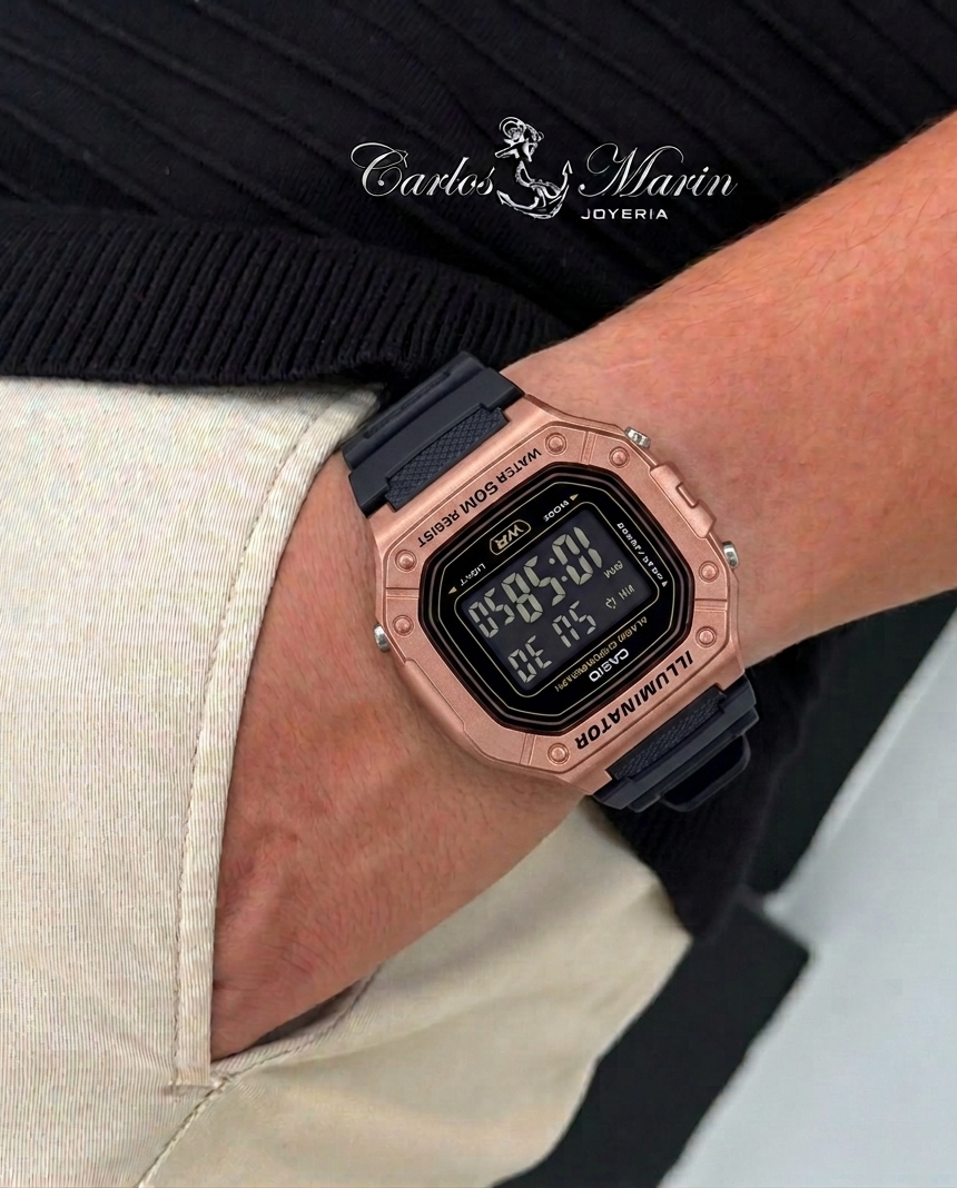 Reloj Casio Digital Illuminator Oro Rosa Negro Ref. W-218HM-5BVDF