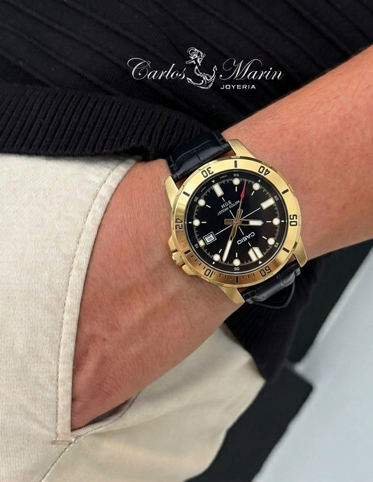Reloj Casio Hombre Clásico Negro Dorado Ref. MTP-VD01GL-1EVUDF