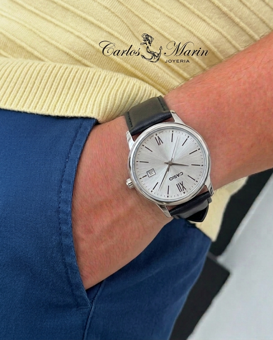 Reloj Casio Hombre Gris Pulso Cuero Negro Ref. MTP-V002L-7B3UDF