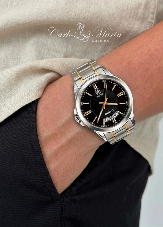 Reloj Casio Hombre Negro Bicolor Ref. MTP-1381G-1AVDF