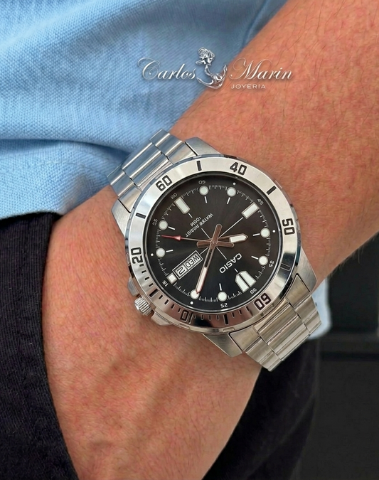 Reloj Casio Hombre Negro Plateado Ref. MTP-VD01D-1EV