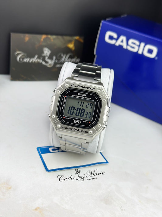 Reloj Casio Hombre Digital Clásico Plateado W-128HD