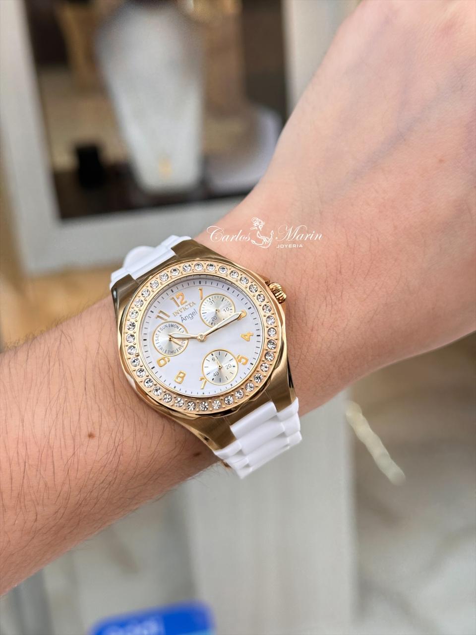 Reloj Deportivo para Mujer Invicta Angel 1644 Dorado Blanco