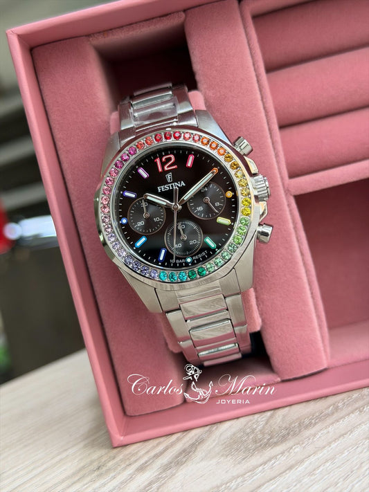 Reloj Festina mujer Rainbow F20606/3 negro plateado elegante
