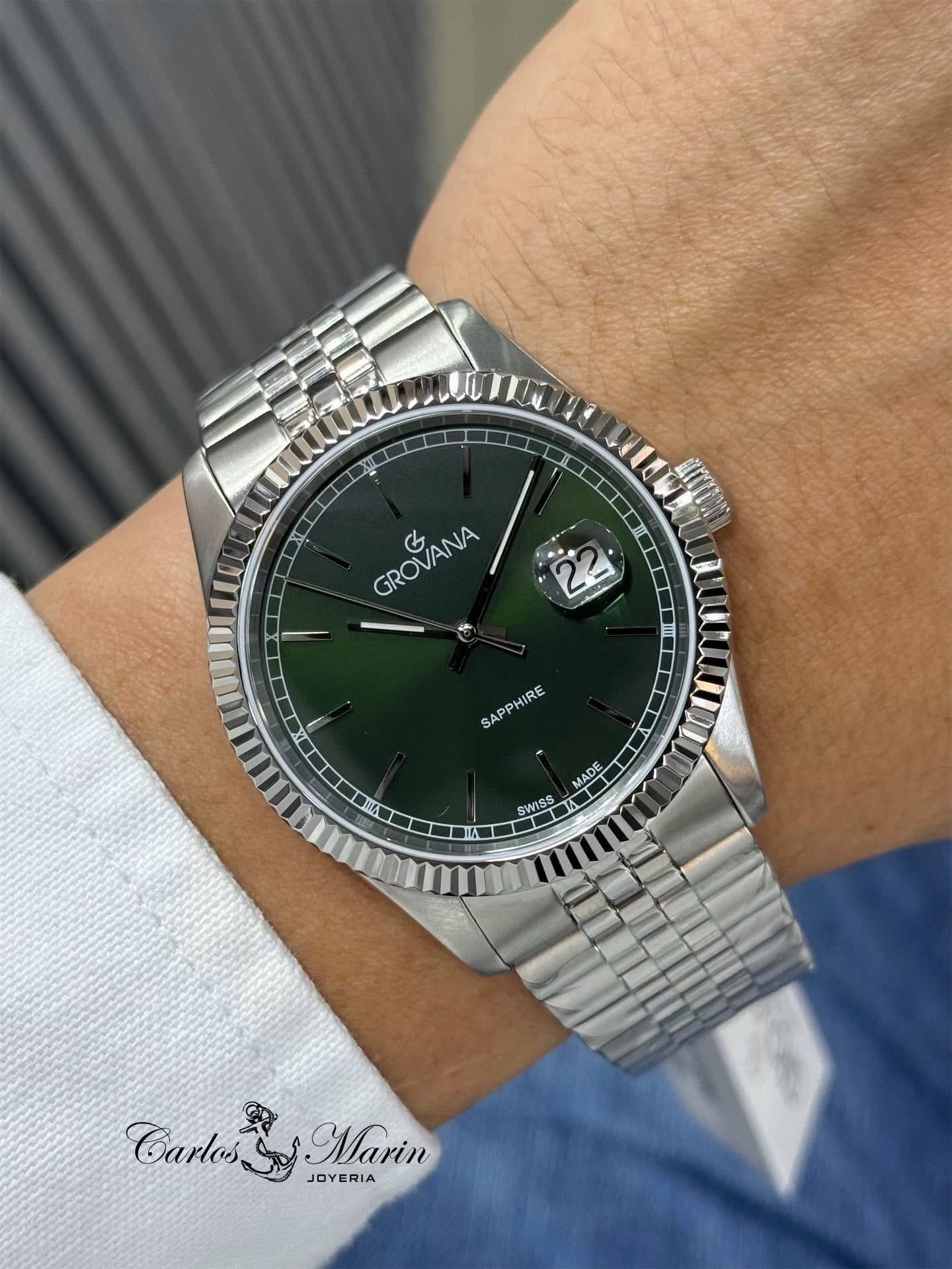 Reloj Grovana Kensington Royal Verde Plateado – Ref. 1542.1134