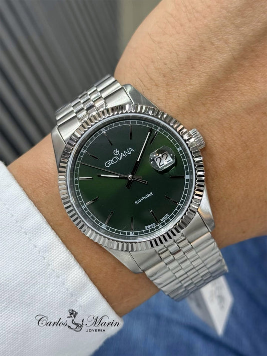 Reloj Grovana Kensington Royal Verde Plateado – Ref. 1542.1134