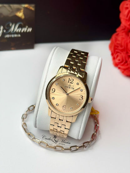 Reloj Invicta Mujer Angel Oro Rosa + Pulsera 48257