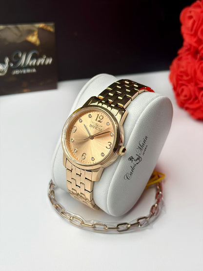 Reloj Invicta Mujer Angel Oro Rosa + Pulsera 48257