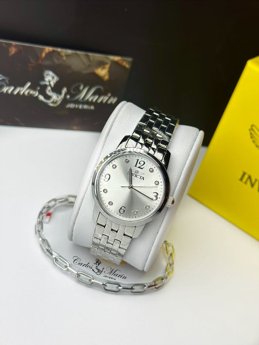 Reloj Invicta Mujer Angel Plateado + Pulsera 48255