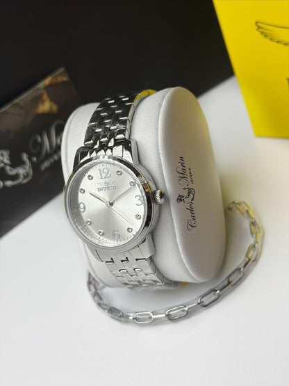 Reloj Invicta Mujer Angel Plateado + Pulsera 48255