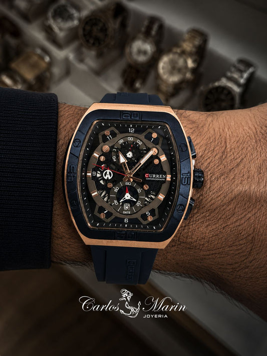 🕒 Reloj Para Hombre Curren 8443 Negro Oro Rosa