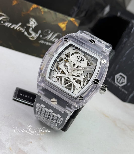 Reloj Philipp Plein hombre The Skeleton Crystal blanco PWPTA0524 elegante