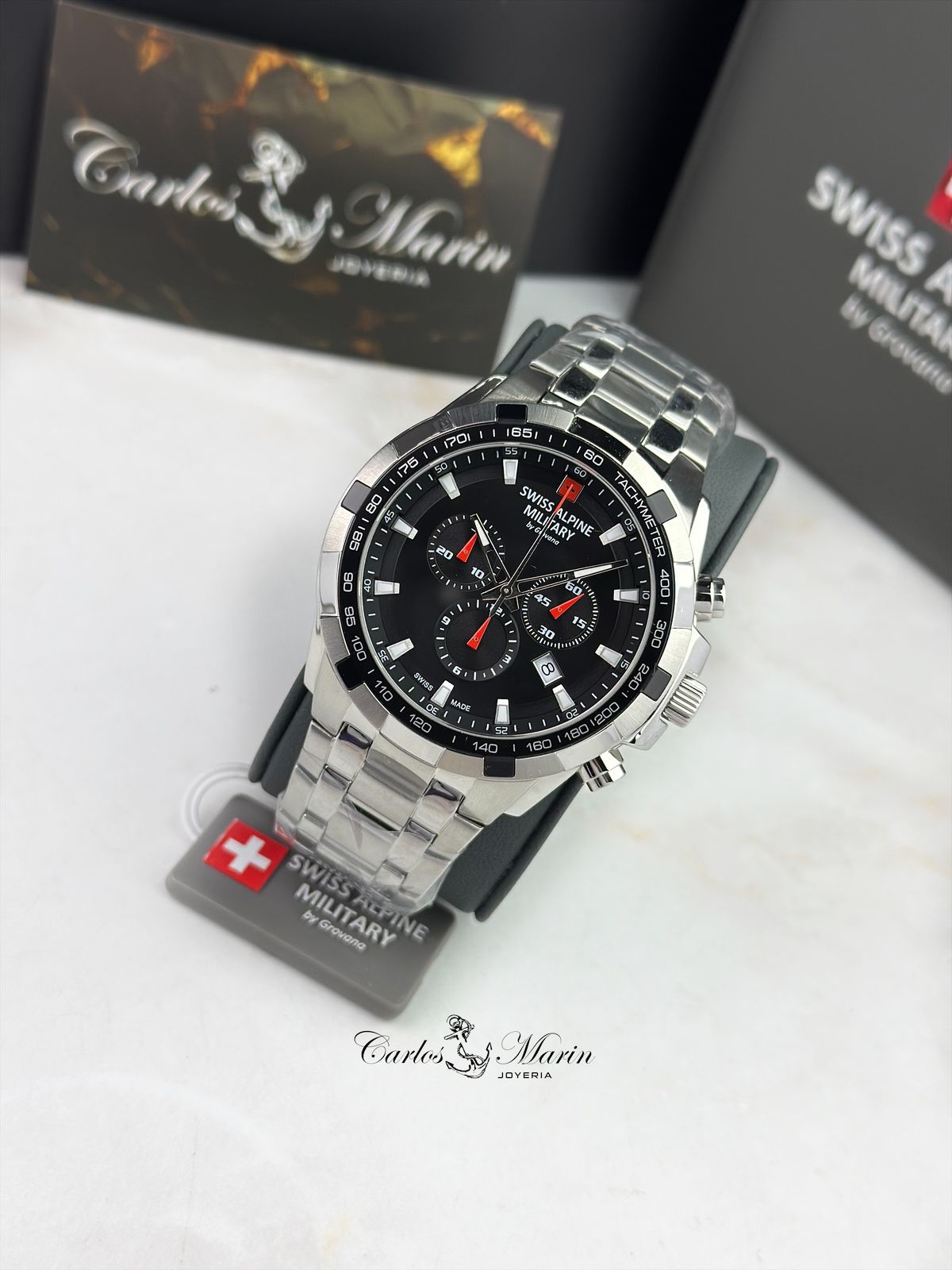 Reloj Swiss Alpine Military Hombre Chronograph Negro Plateado 7043.9137