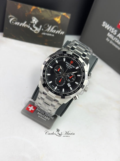 Reloj Swiss Alpine Military Hombre Chronograph Negro Plateado 7043.9137