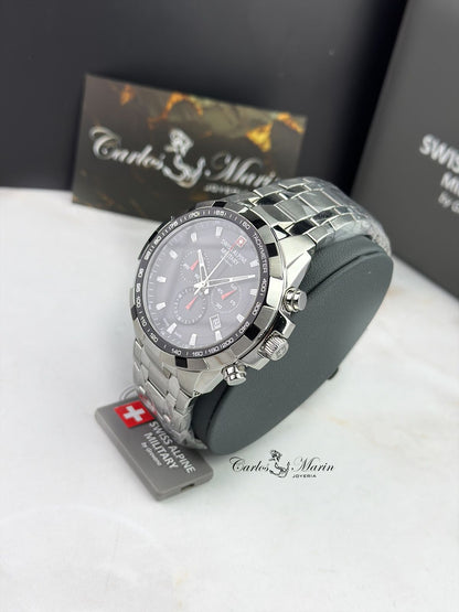 Reloj Swiss Alpine Military Hombre Chronograph Negro Plateado 7043.9137