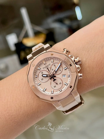 Reloj Tissot Mujer T-Race Oro Rosa con Pulso Nude T141.817.37.501.00