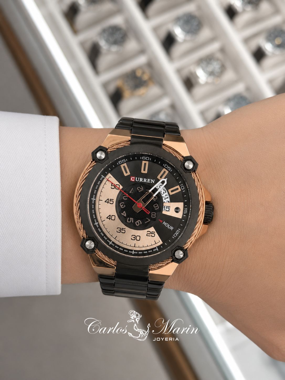 Reloj para hombre Curren 8345BKRG negro elegante deportivo