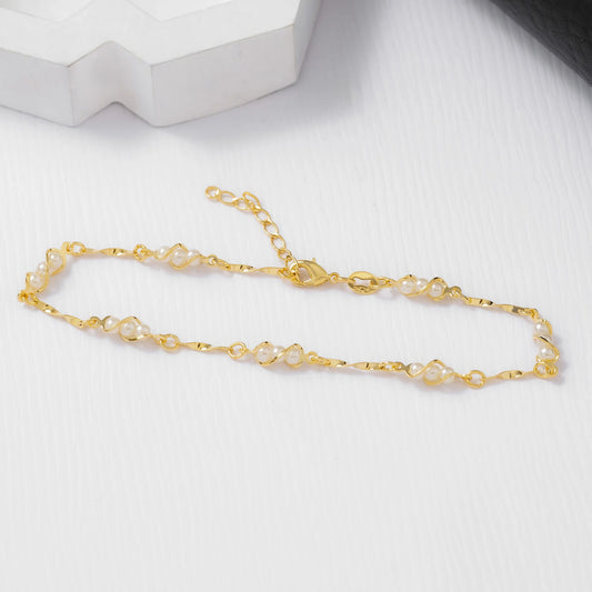 Tobillera de Perla en Oro Laminado – 23 cm + Extensor