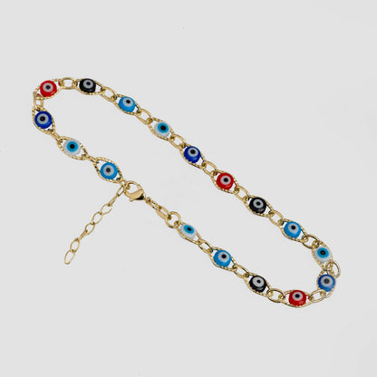 Tobillera Ojo Turco Multicolor en Oro Laminado – 23 cm + 2 cm Extensor