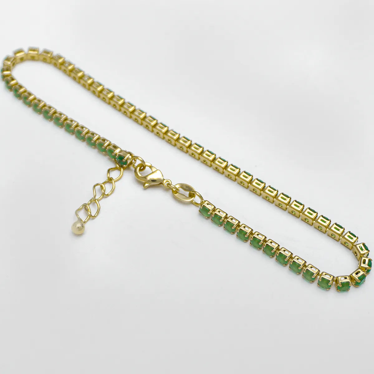 Tobillera de Circonias Verdes Unisex en Oro Laminado – 22 cm + Extensor